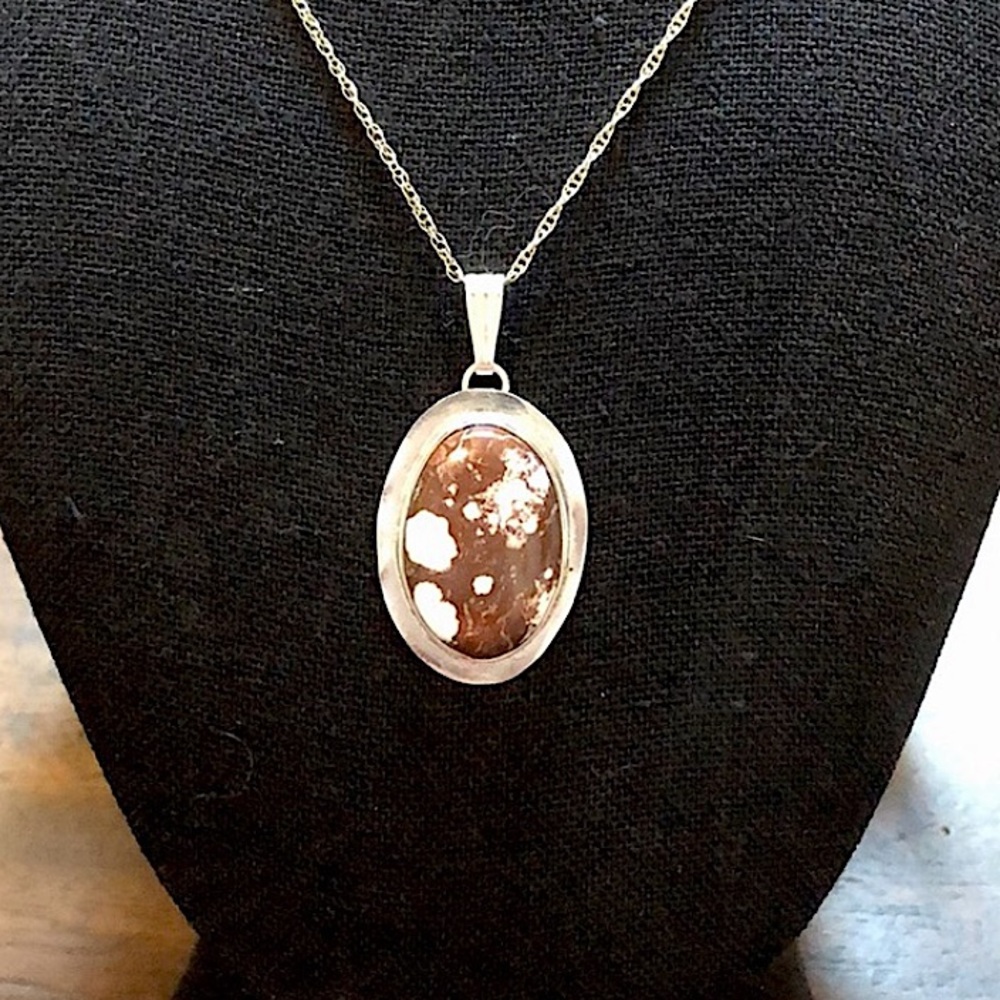 Speckled Jasper Pendant with Sterling Silver Bezel and Sterling Necklace